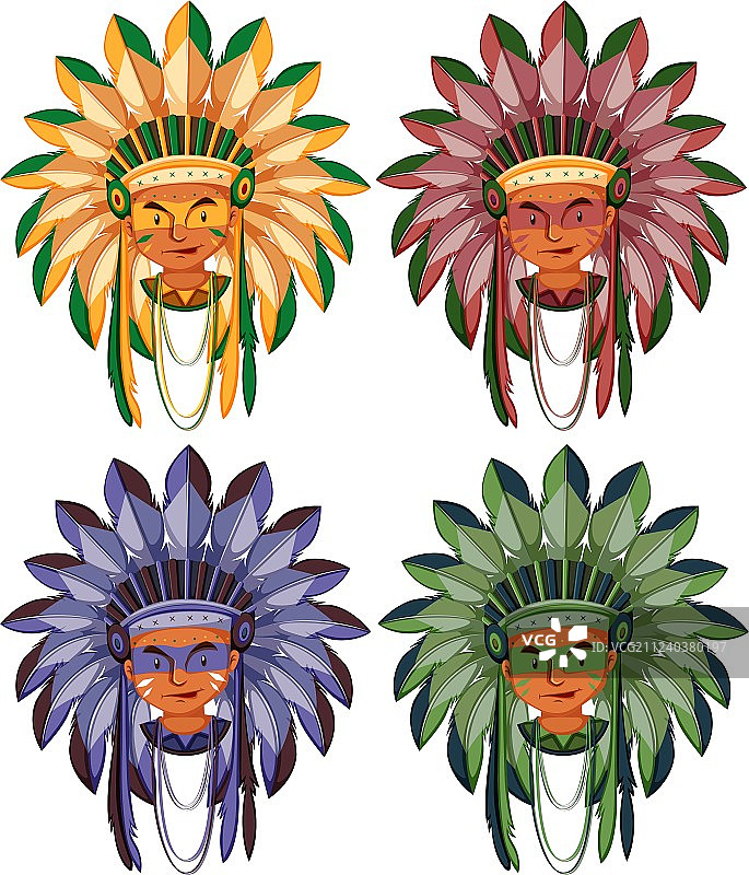 四个美洲原住民头像图片素材