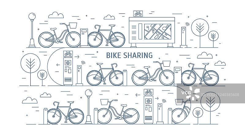 停放在城市停靠点的共享单车图片素材