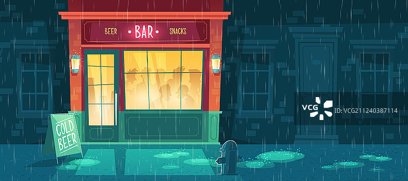 夜晚的啤酒吧和人群图片素材