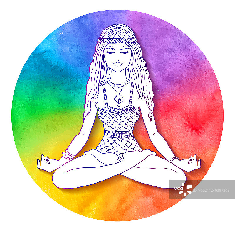 年轻女人莲花坐姿图片素材