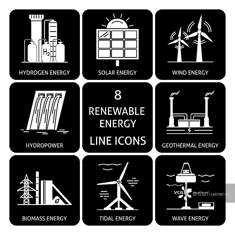 可再生能源剪影图标合集图片素材