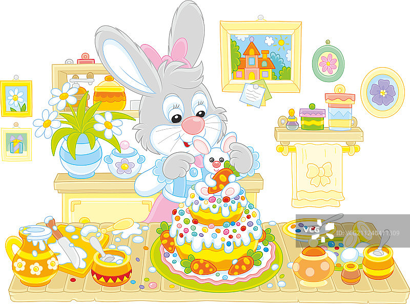 兔子烹饪复活节蛋糕图片素材