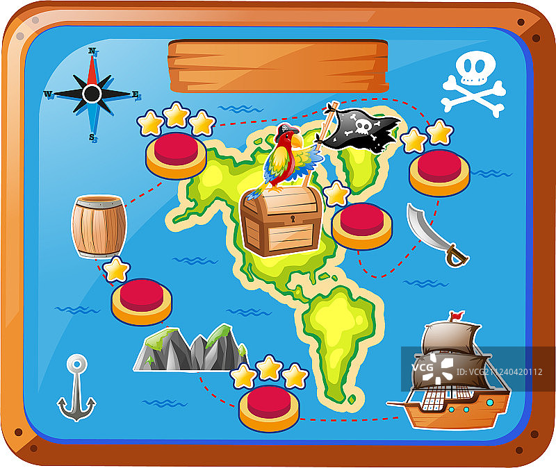 藏宝图：船和箱子图片素材