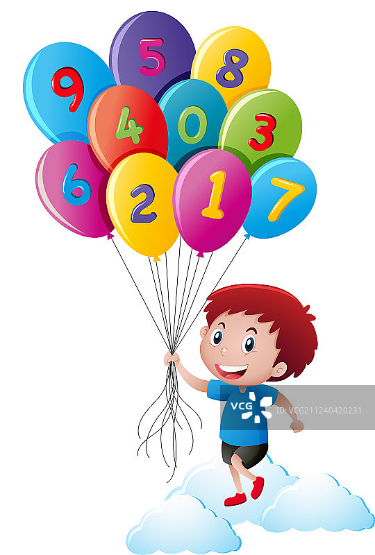 手拿数字气球的小男孩图片素材