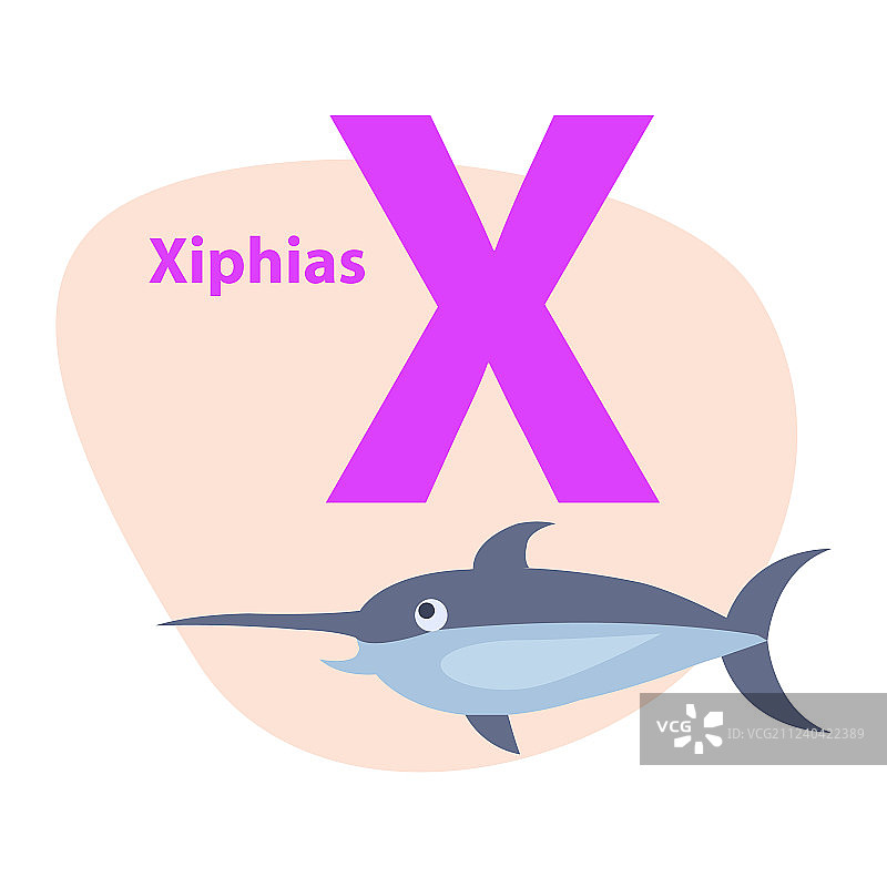 有趣的卡通动物字母X图片素材