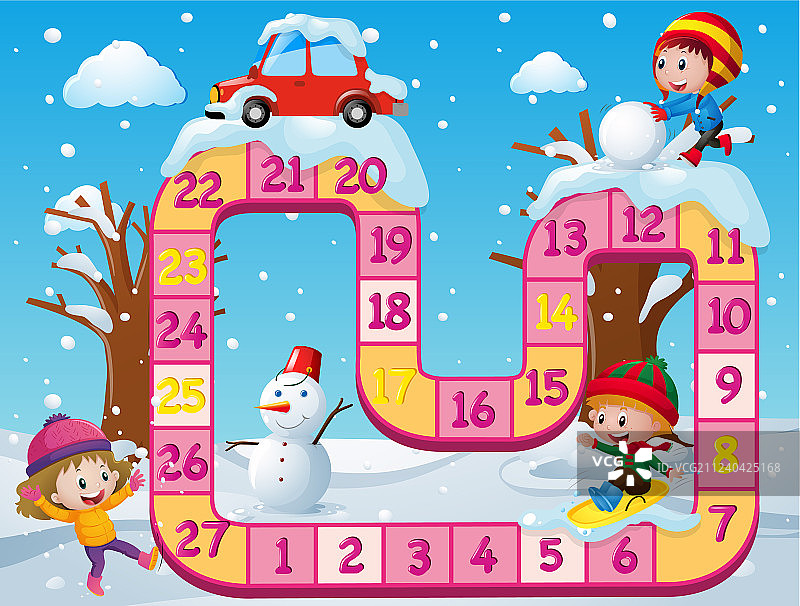 雪地儿童棋盘游戏模板图片素材