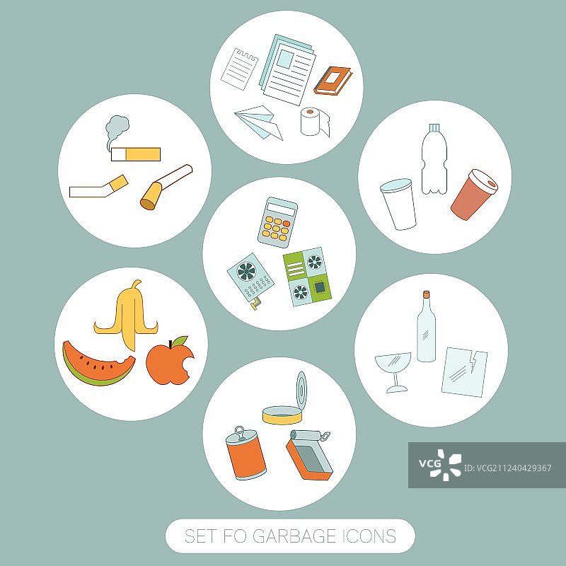 彩色垃圾标志图标套装图片素材