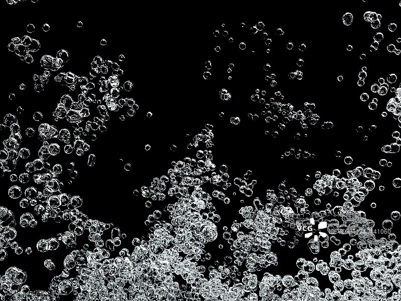 水中上浮的白色气泡，黑底背景素材图片素材