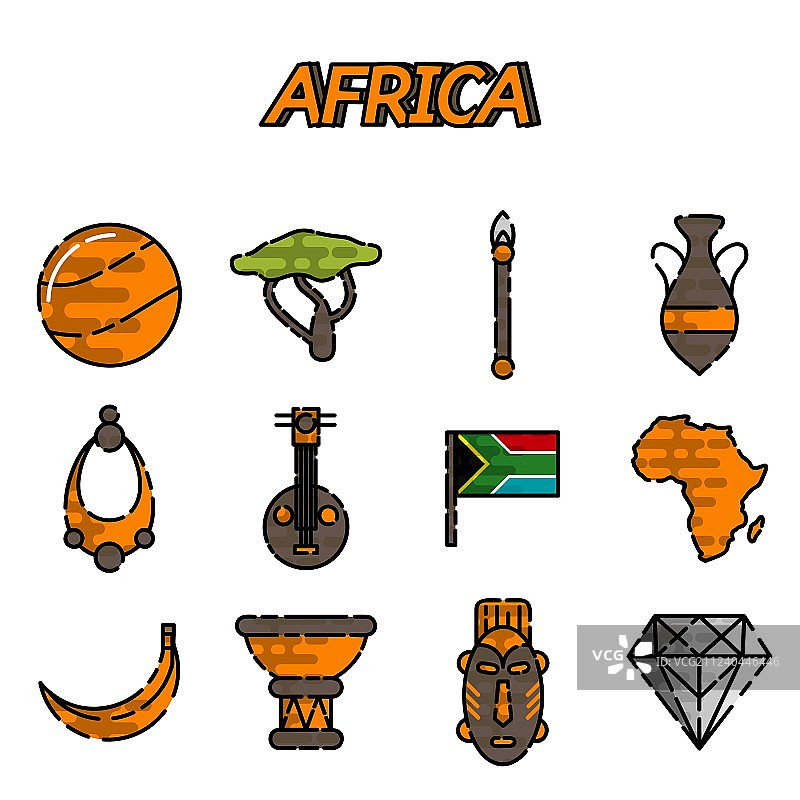 非洲扁平图标集图片素材