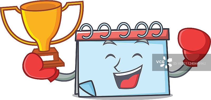 拳击获胜者日历吉祥物卡通图片素材