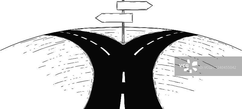 道路分叉空箭头标志绘制图片素材