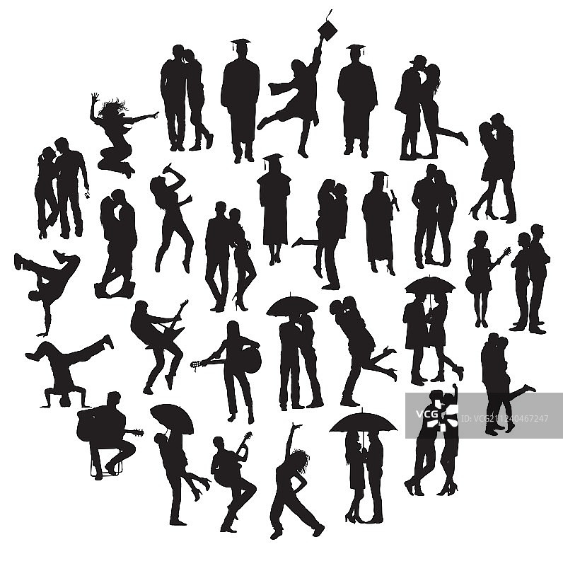 恋爱中的快乐情侣剪影图片素材