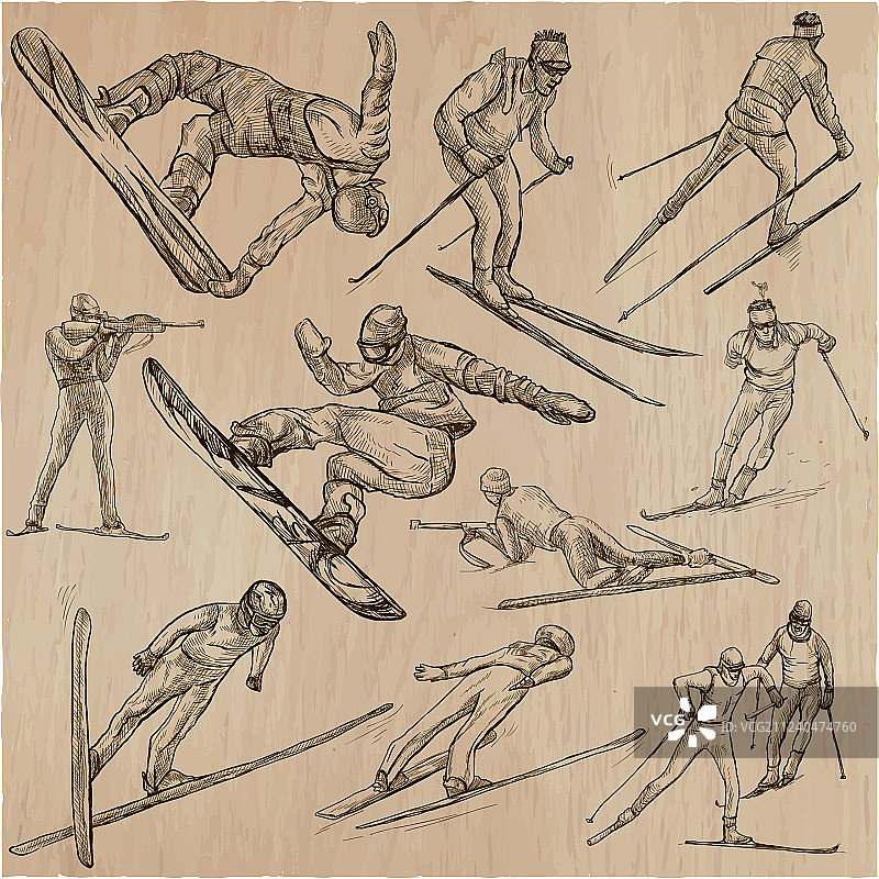 冬季运动：滑雪和单板滑雪图片素材