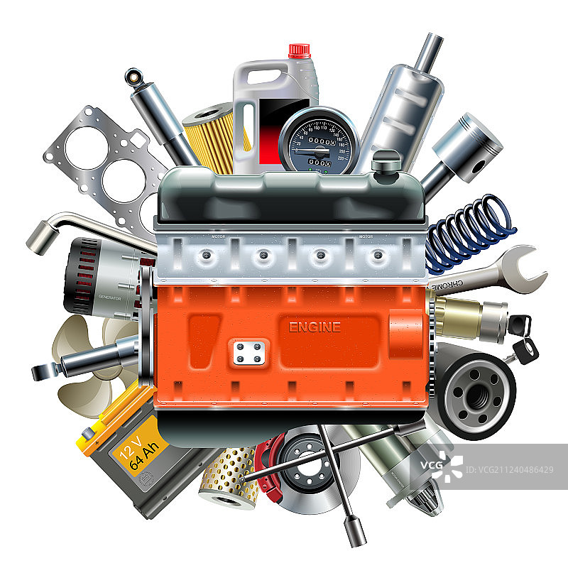 带有汽车零件的发动机图片素材