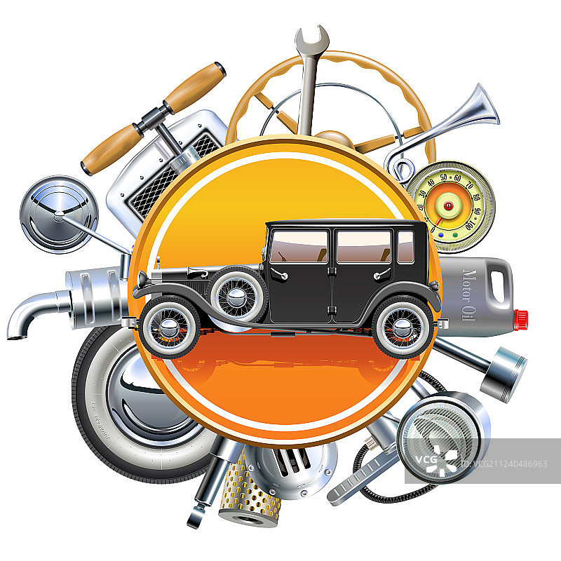 老式汽车的复古汽车零件图片素材