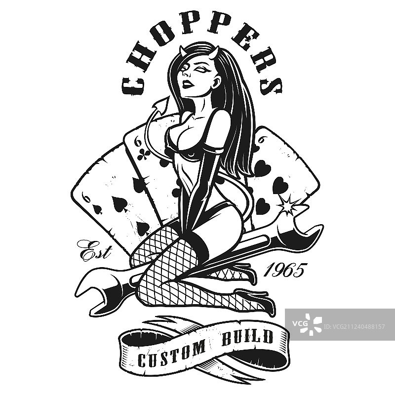 摇滚女孩恶魔单色版本图片素材