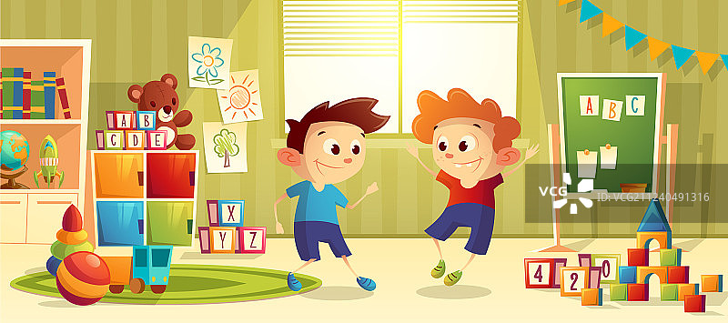 有男孩的卡通幼儿园学前班图片素材