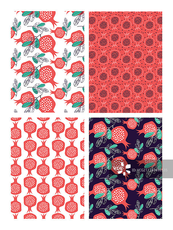 手绘石榴图案卡片套装图片素材