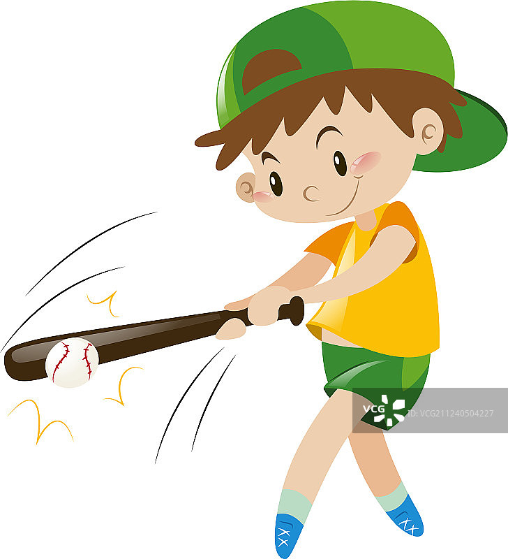 男孩用木棍击球图片素材
