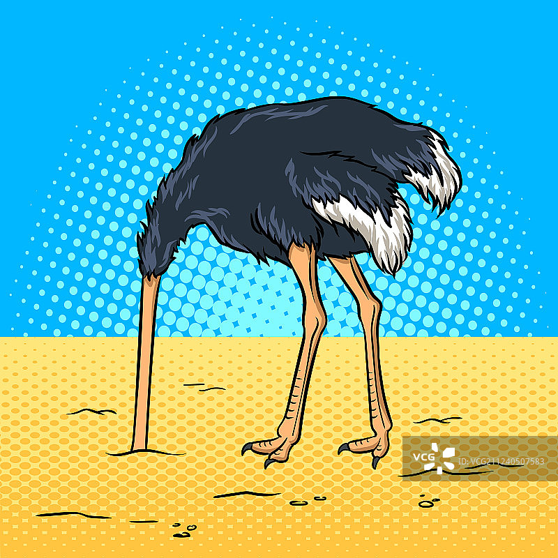 鸵鸟把头藏在沙子里波普艺术图片素材