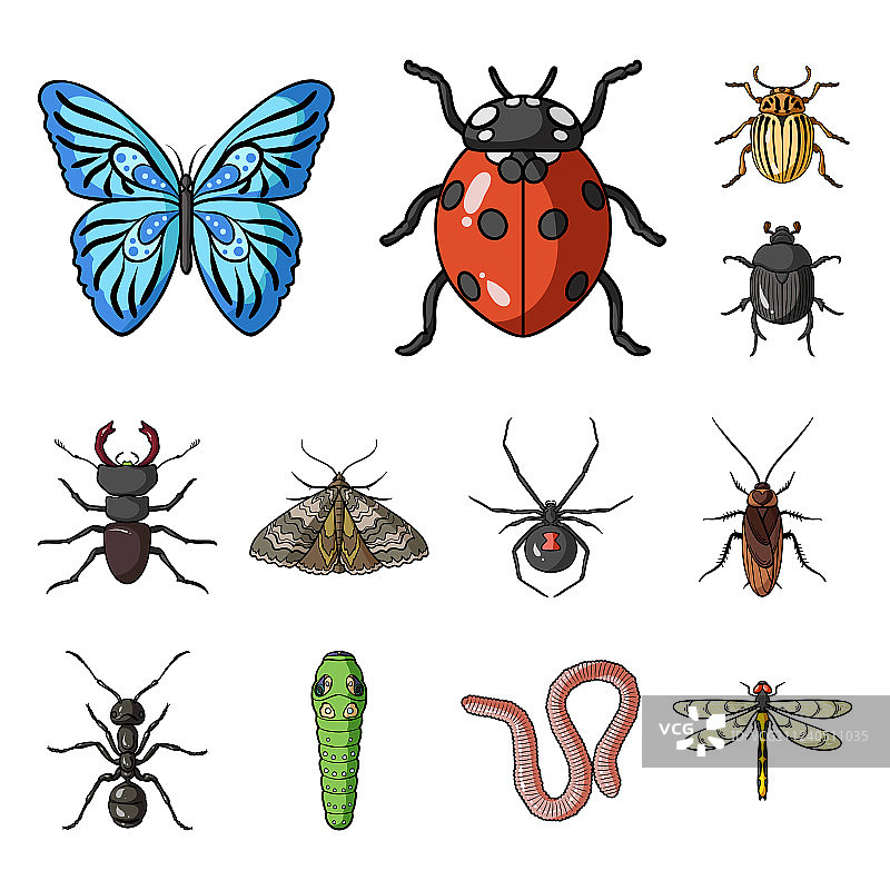 各种昆虫卡通图标合集图片素材