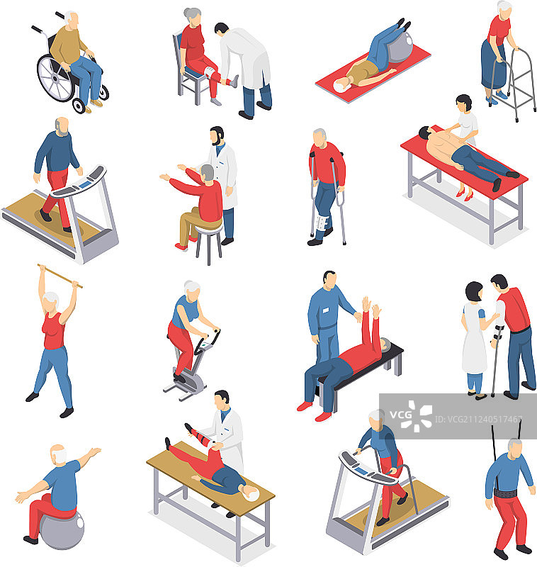 康复理疗2.5D等距图标集图片素材