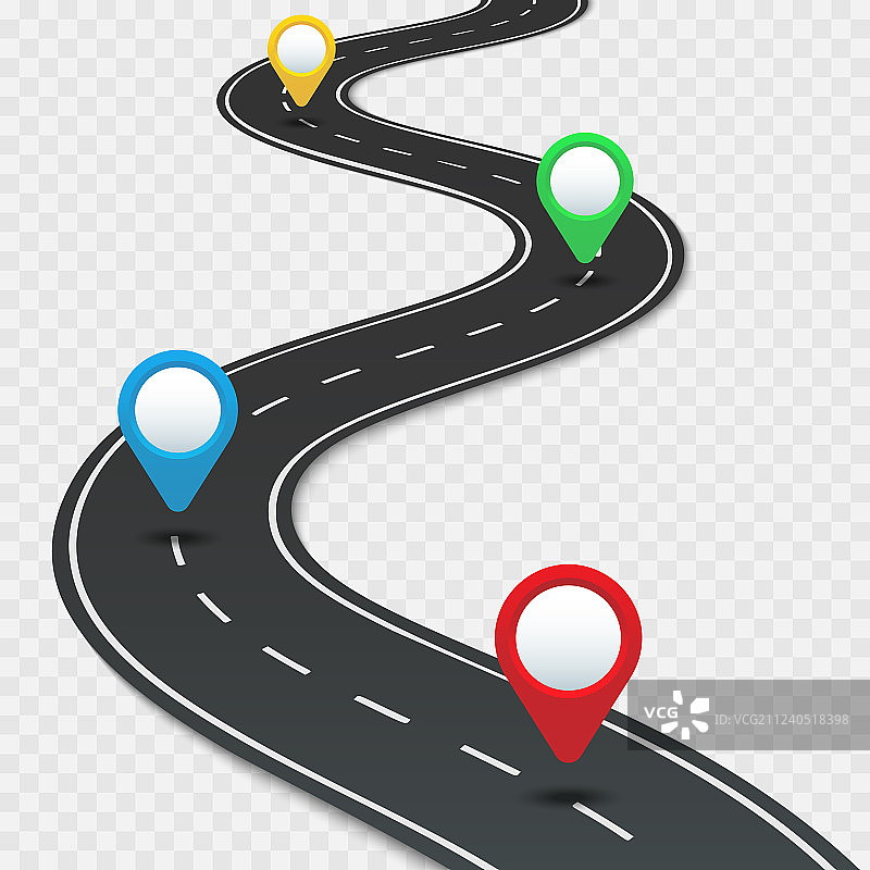 带图钉的公路路线图汽车道路方向GPS图片素材
