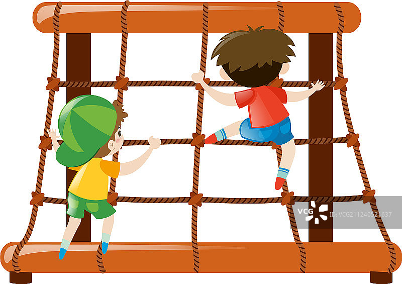 攀爬绳索的两个男孩图片素材