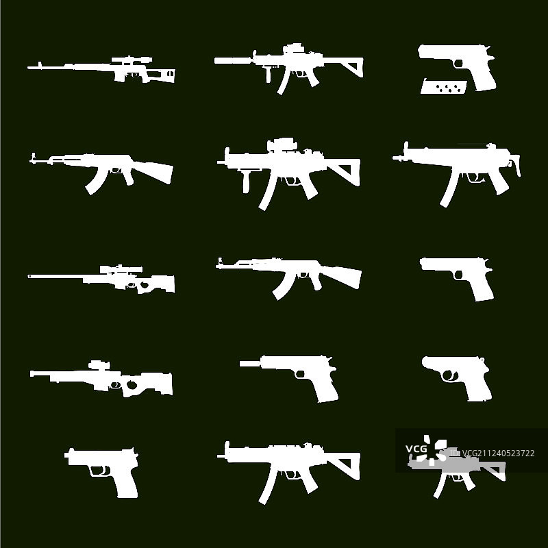白色军队武器图标集合（15个）图片素材