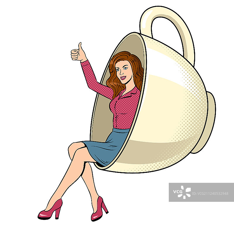 咖啡杯波普艺术中的年轻美女图片素材