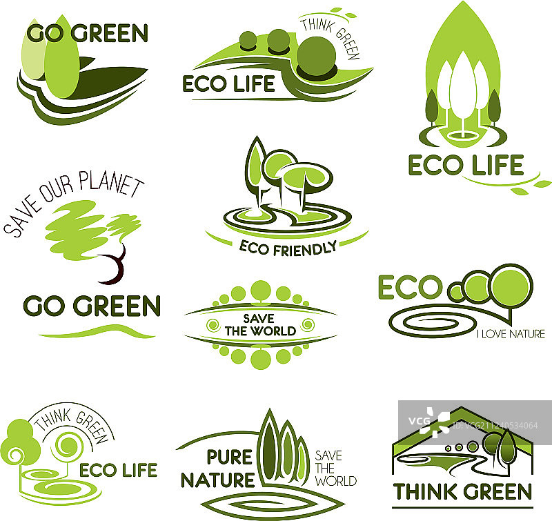 生态自然与绿色生态图标集图片素材