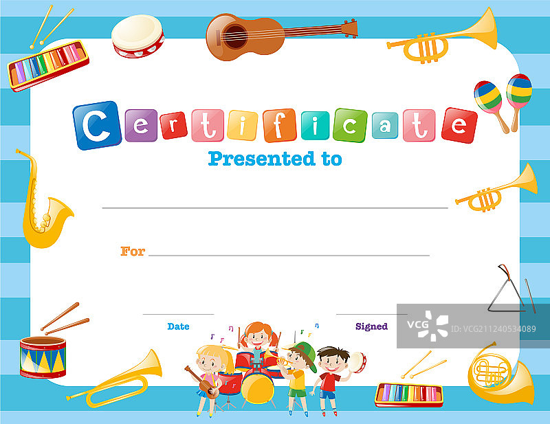带乐器的认证模板图片素材