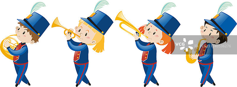 穿着蓝色校服的儿童乐队图片素材