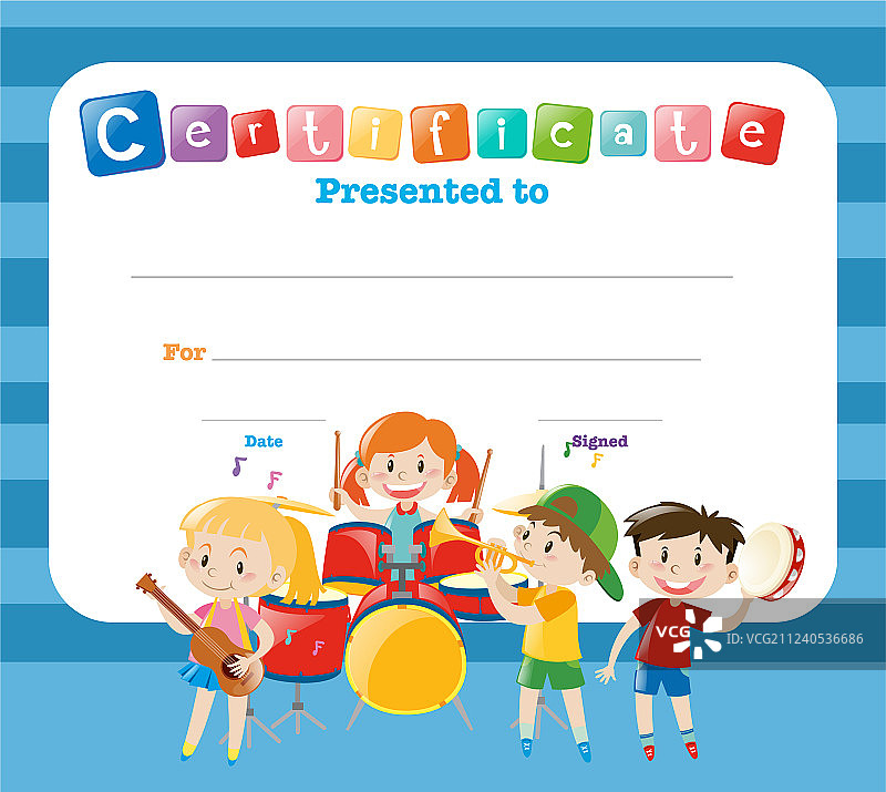 乐队儿童奖状模板图片素材