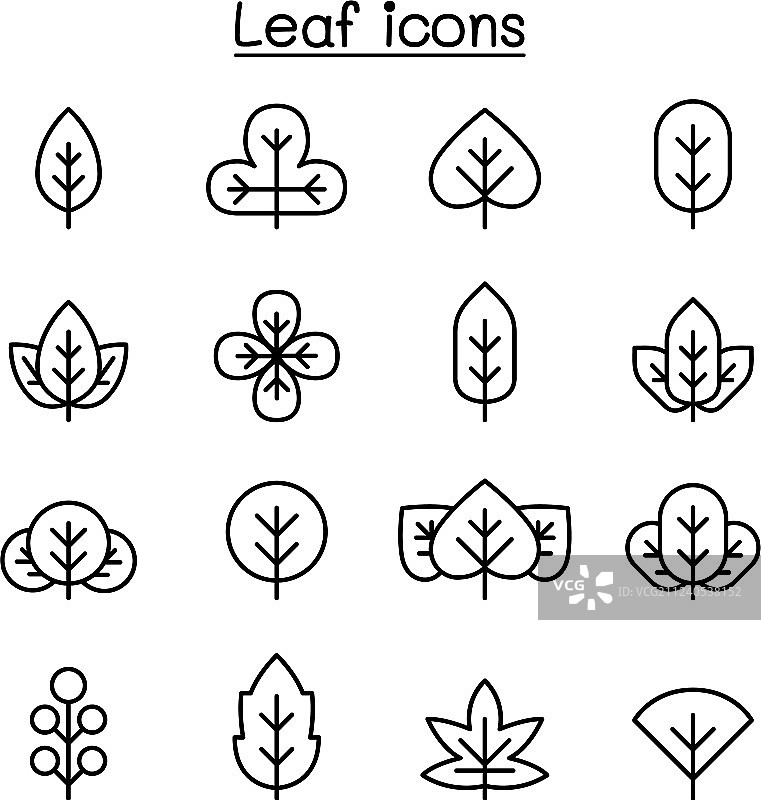细线条风格树叶图标集图片素材