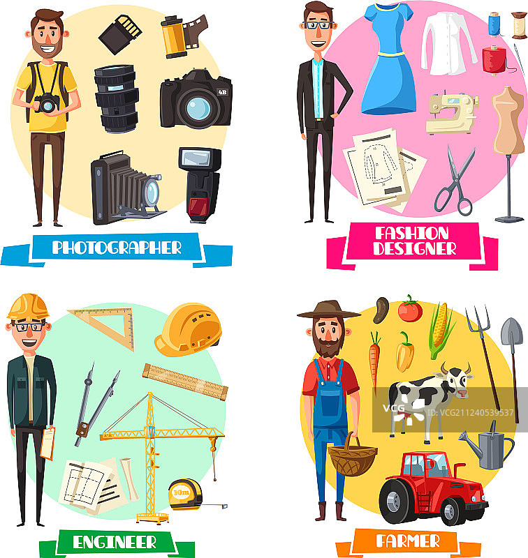 农民、摄影师、工程师和设计师图片素材