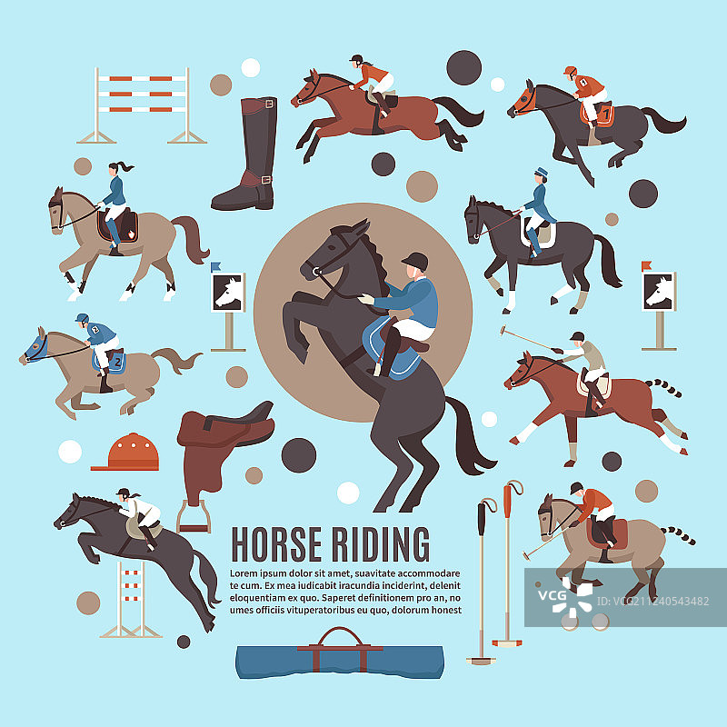 扁平风格骑马组合图片素材