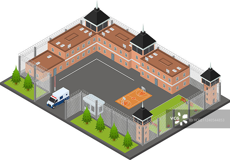 监狱监狱概念2.5D等距视图图片素材