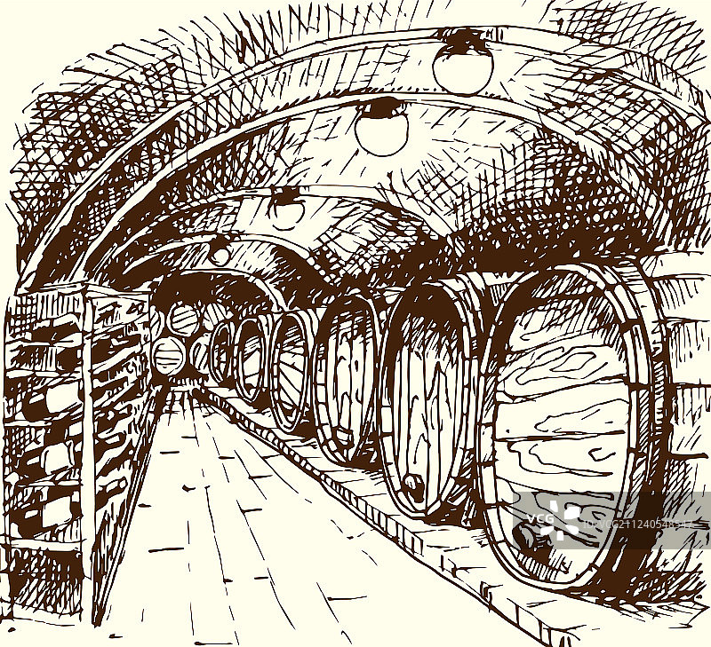 复古酒庄葡萄酒手工酿造草图图片素材