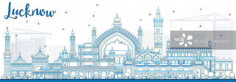 蓝色建筑勾勒勒克瑙天际线轮廓图片素材