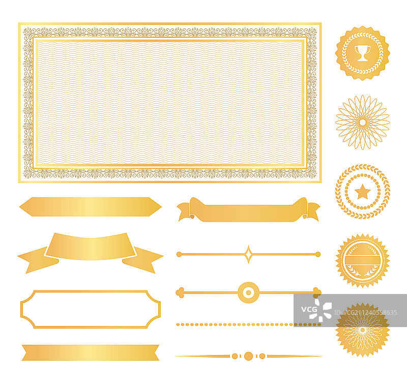 金色水彩标记和丝带装饰画框图片素材