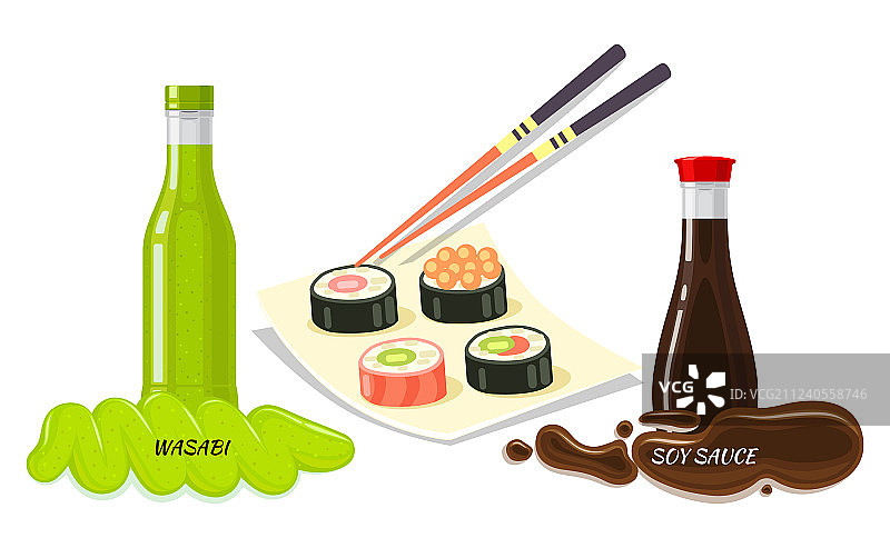 寿司酱汁扁平风格概念图片素材