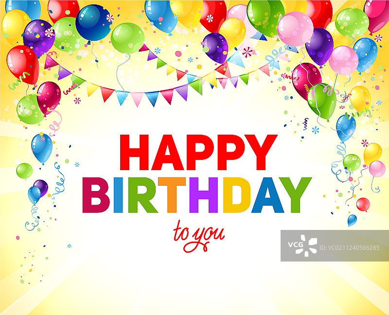 带气球的黄色生日贺卡图片素材