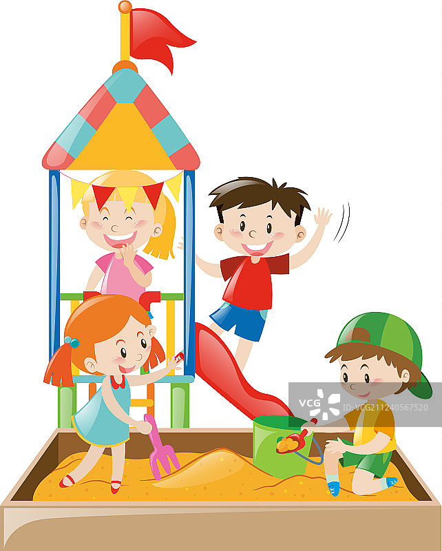 孩子们在沙坑里玩耍图片素材
