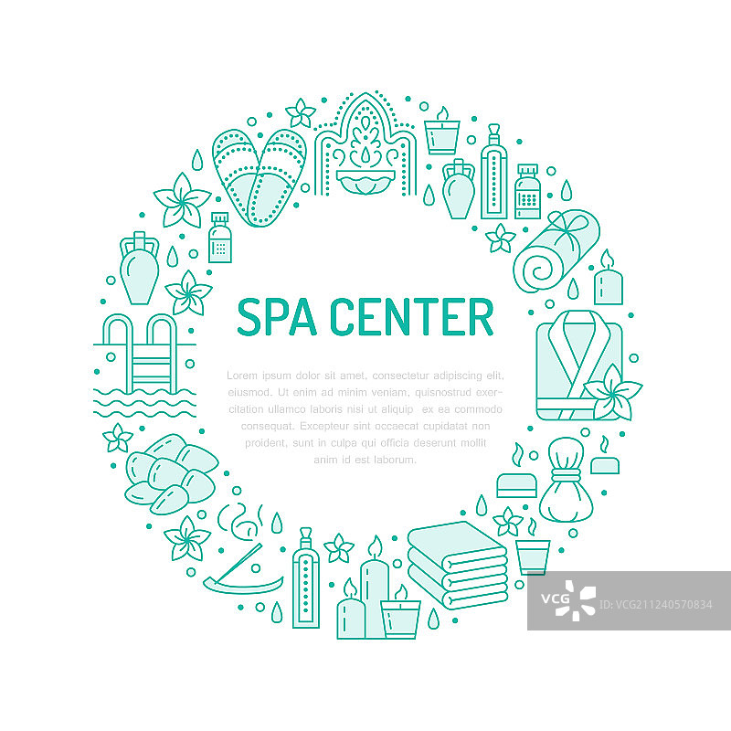 带有扁平线条的蓝色SPA中心banner图片素材
