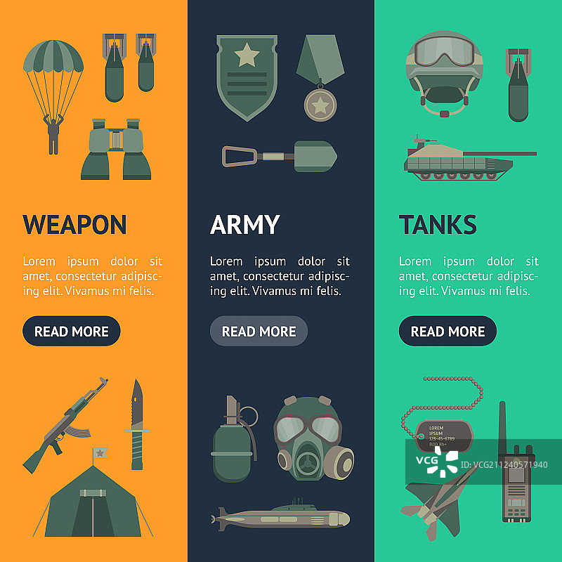 卡通彩色军队武器竖版banner合集图片素材