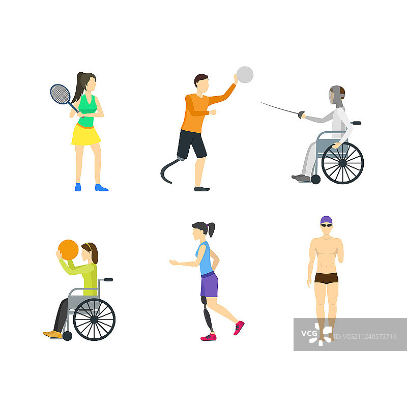 卡通残疾人运动人物图标合集图片素材