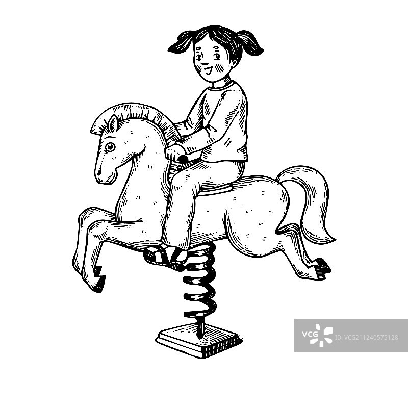 儿童摇木马雕刻图片素材