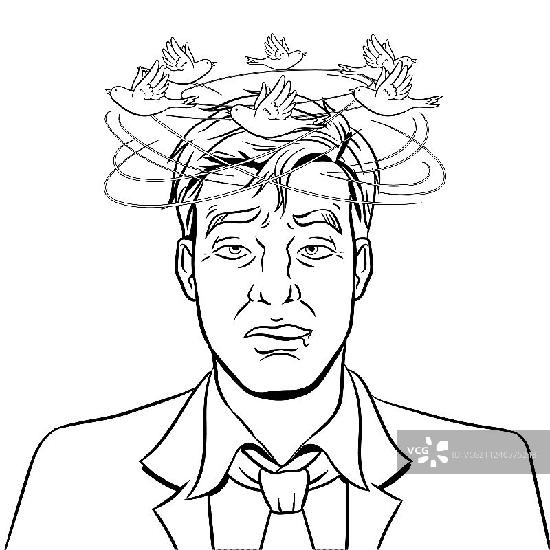 与鸟类一起的醉汉填色书图片素材