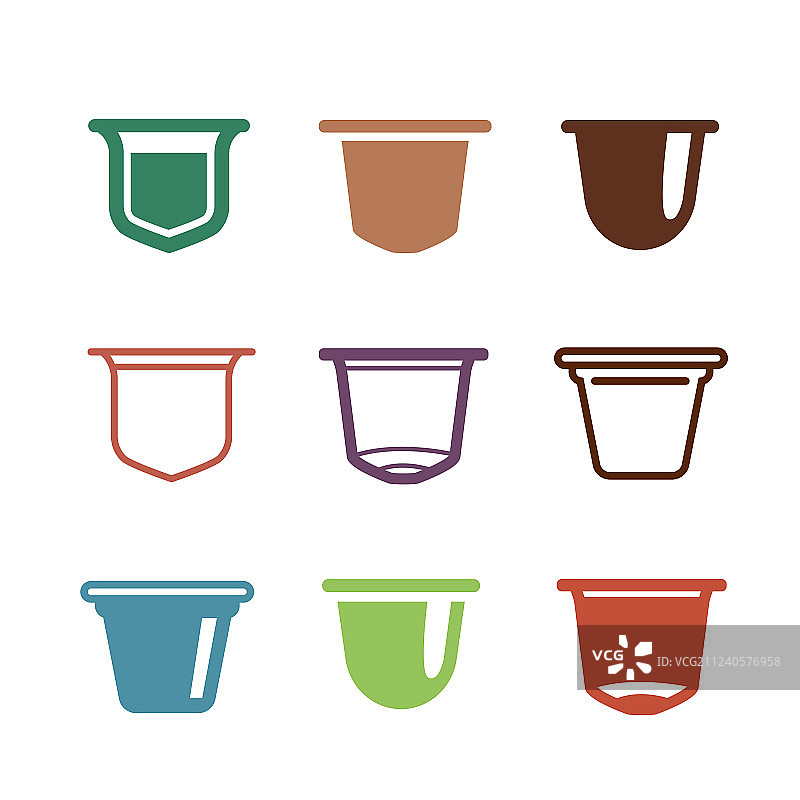 咖啡胶囊扁平图标合集图片素材